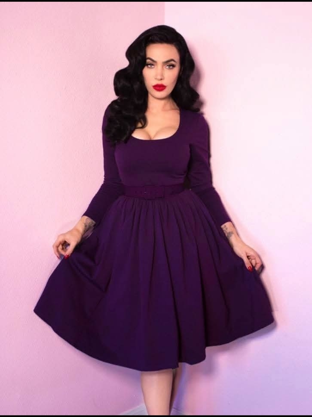 Vixen By Micheline Pitt Troublemaker Swing Dress In Purple, Size XL EUC